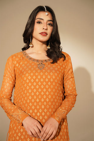 1 Piece Printed Chiffon Embroidered Dress (FL0134)