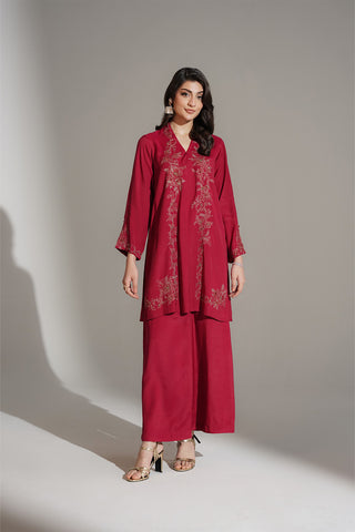 2 Piece Raw Silk Embroidered Suit (FL0140)