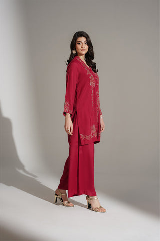 2 Piece Raw Silk Embroidered Suit (FL0140)