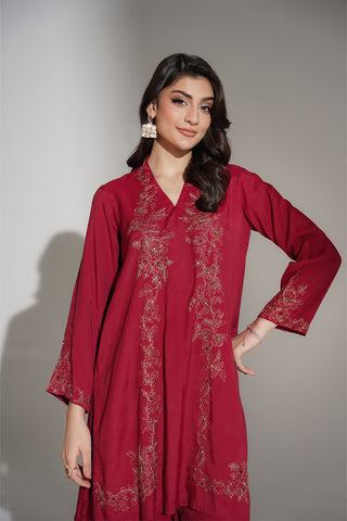 2 Piece Raw Silk Embroidered Suit (FL0140)