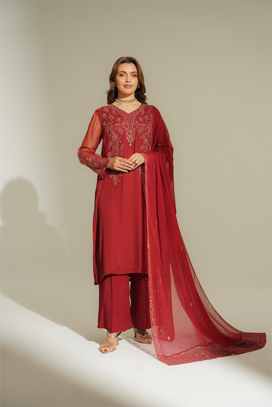 3 Piece Chiffon Embroidered Suit (FL0142)