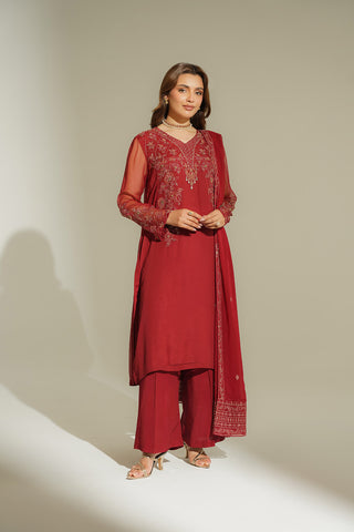 3 Piece Chiffon Embroidered Suit (FL0142)