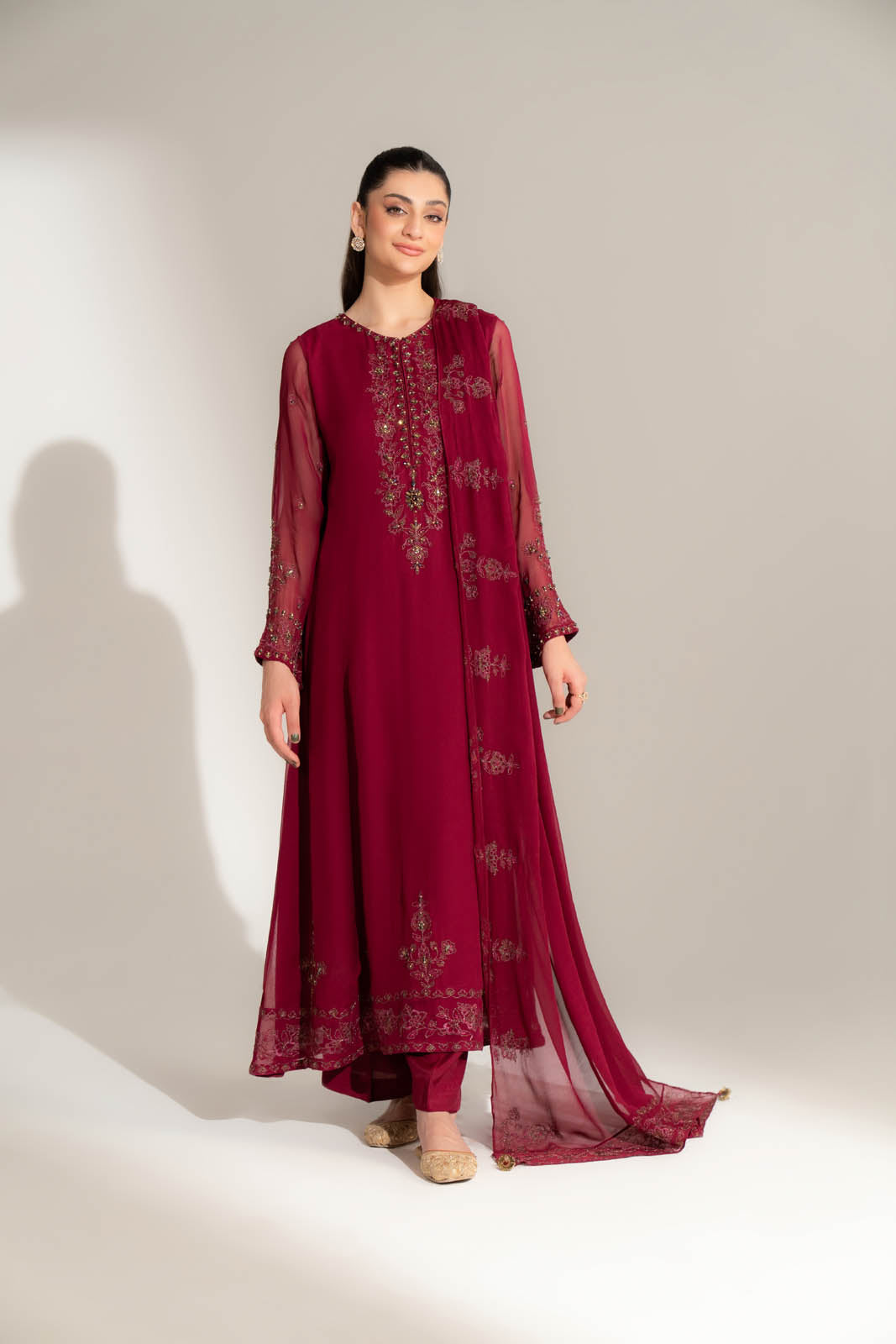 3 Piece Chiffon Embroidered Suit (FL0143)