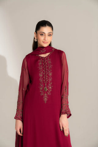 3 Piece Chiffon Embroidered Suit (FL0143)