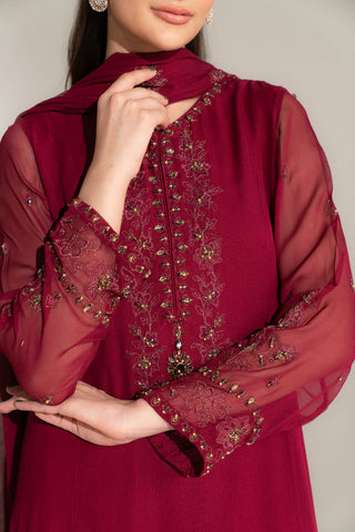 3 Piece Chiffon Embroidered Suit (FL0143)