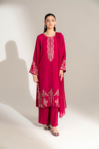 3 Piece Raw Silk Embroidered Suit (FL0144)