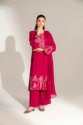3 Piece Raw Silk Embroidered Suit (FL0144)