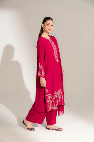 3 Piece Raw Silk Embroidered Suit (FL0144)