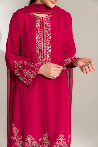 3 Piece Raw Silk Embroidered Suit (FL0144)