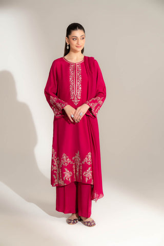 3 Piece Raw Silk Embroidered Suit (FL0144)