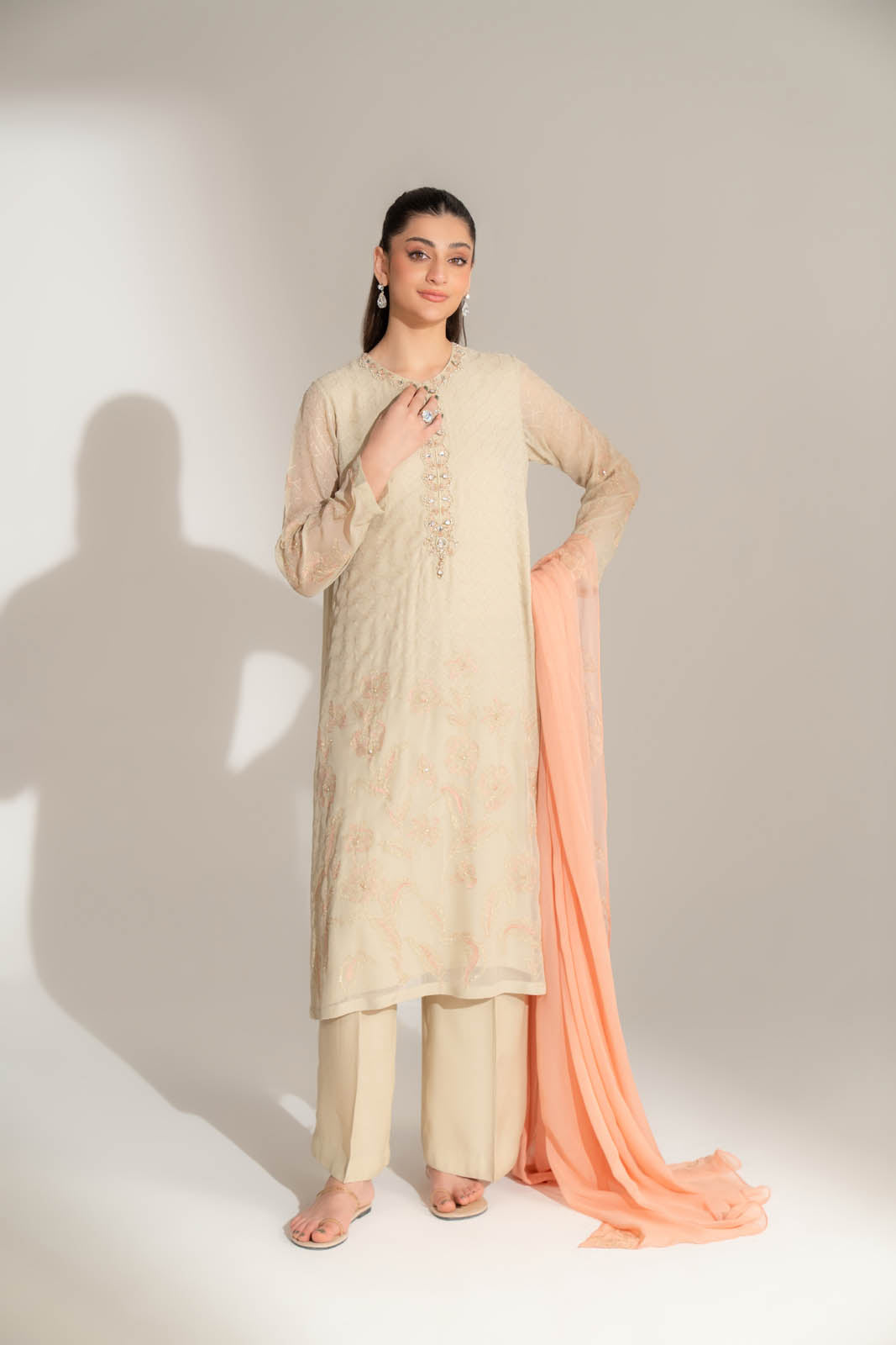 3 Piece Chiffon Embroidered Suit (FL0145)