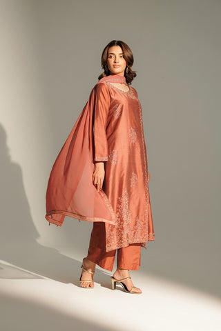 3 Piece Cotton Silk Embroidered Suit (FL0148)