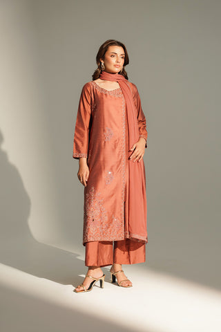 3 Piece Cotton Silk Embroidered Suit (FL0148)