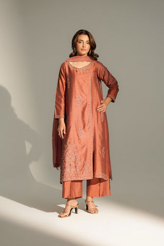 3 Piece Cotton Silk Embroidered Suit (FL0148)