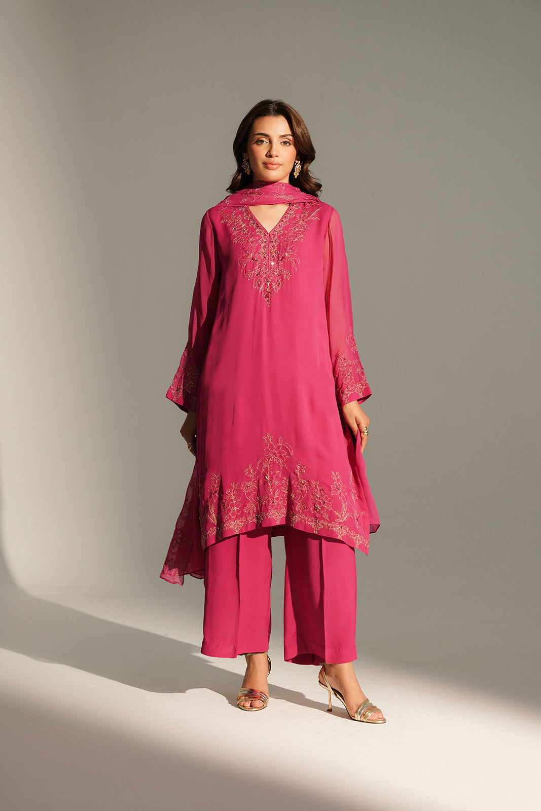 3 Piece Chiffon Embroidered Suit (FL0150)
