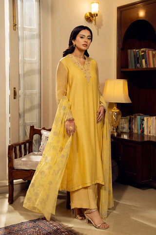 3 Piece Khaddi Net Embroidered Suit (FL0156)