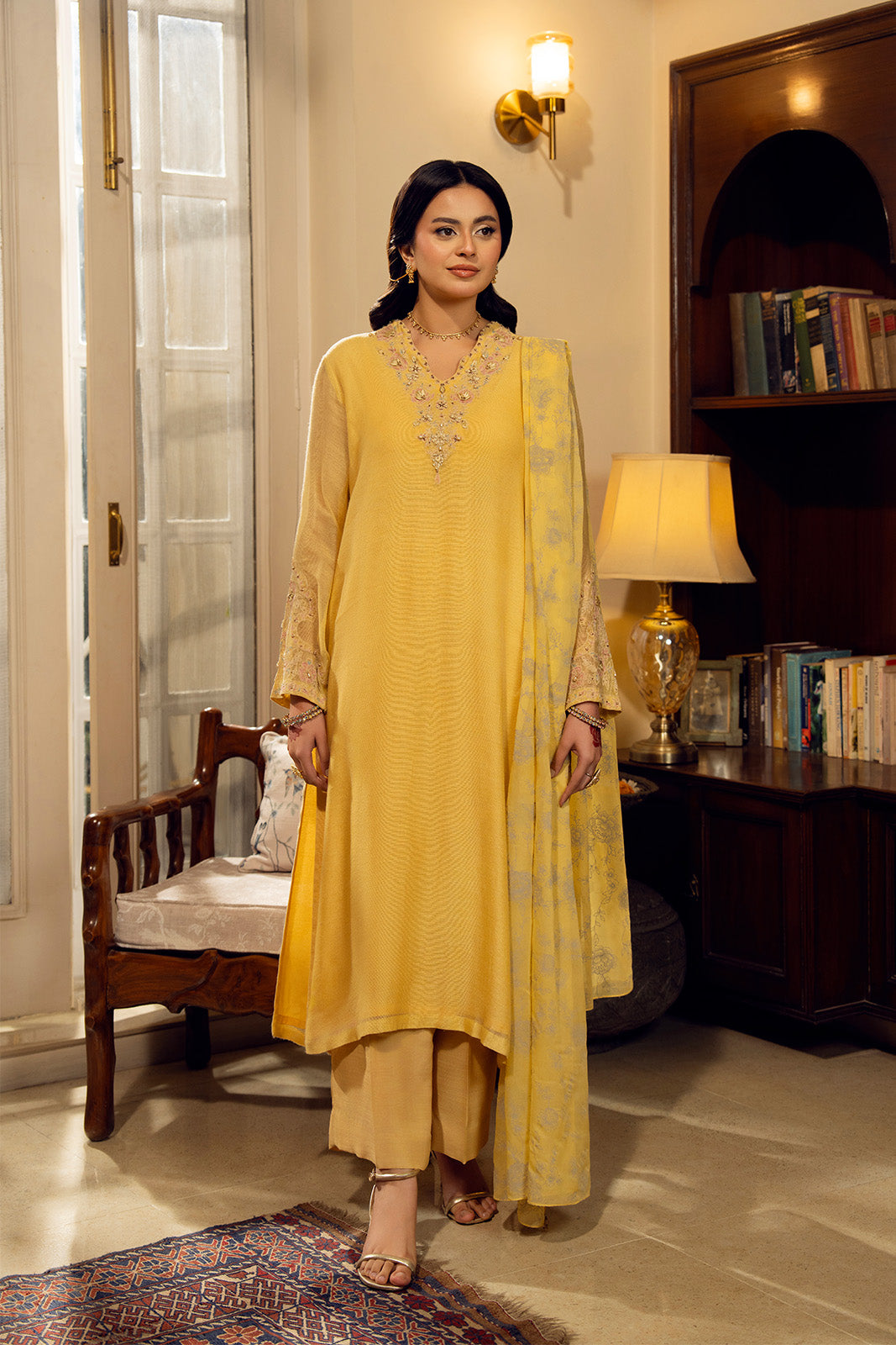 3 Piece Khaddi Net Embroidered Suit (FL0156)