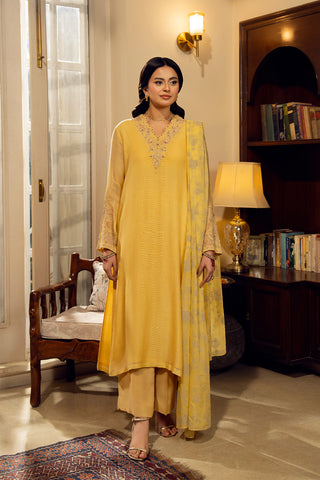 3 Piece Khaddi Net Embroidered Suit (FL0156)