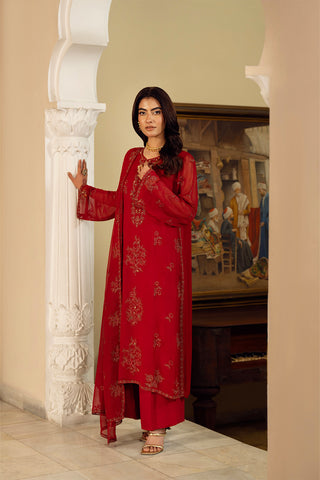 3 Piece Chiffon Embroidered Suit (FL0162)