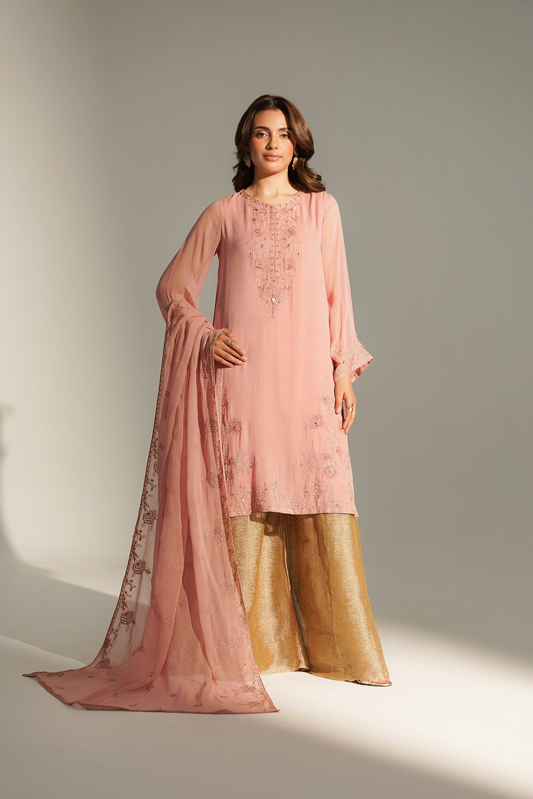 2 Piece Chiffon Embroidered Suit (FL0164)