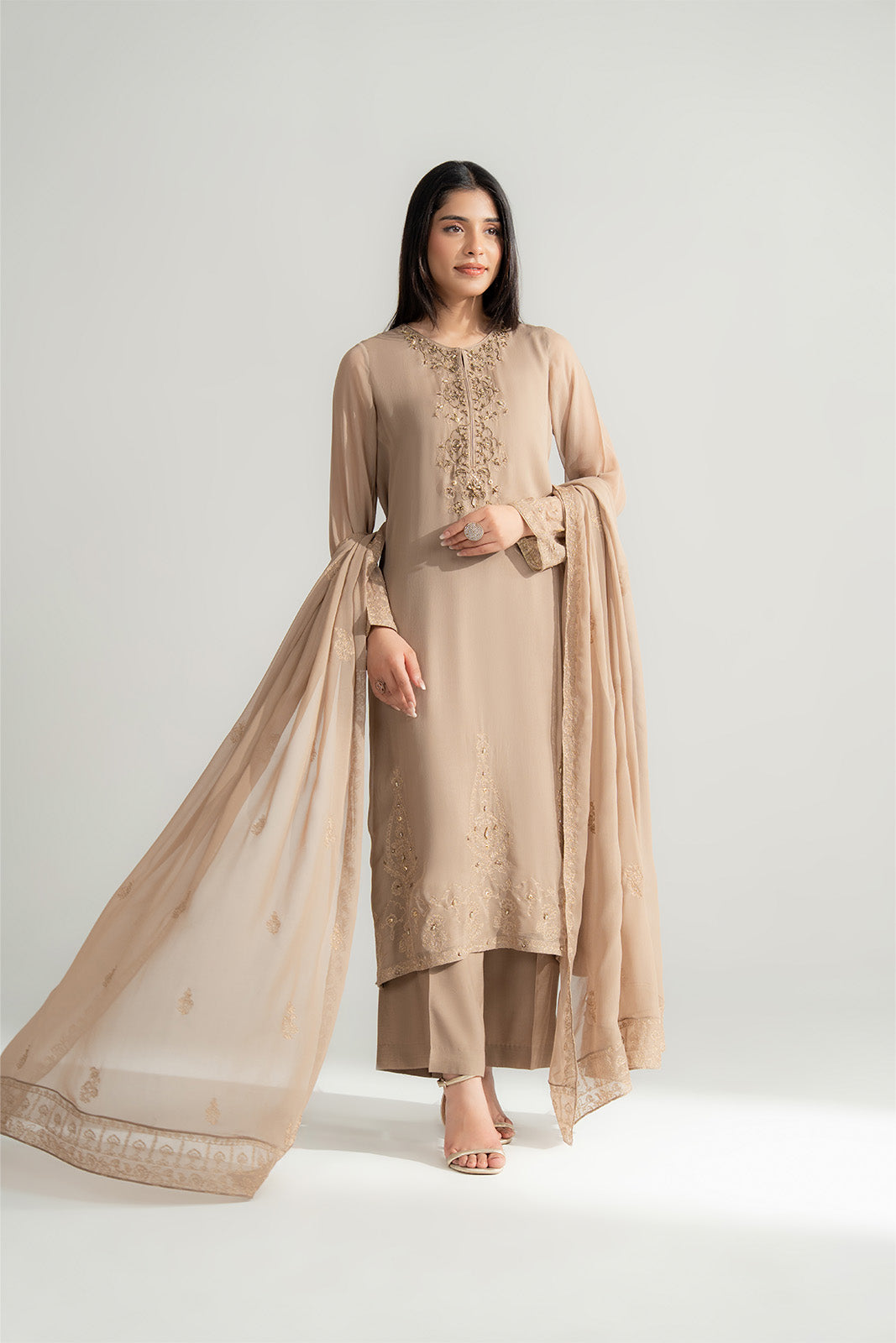 3 Piece Chiffon Embroidered Suit (FL0168)