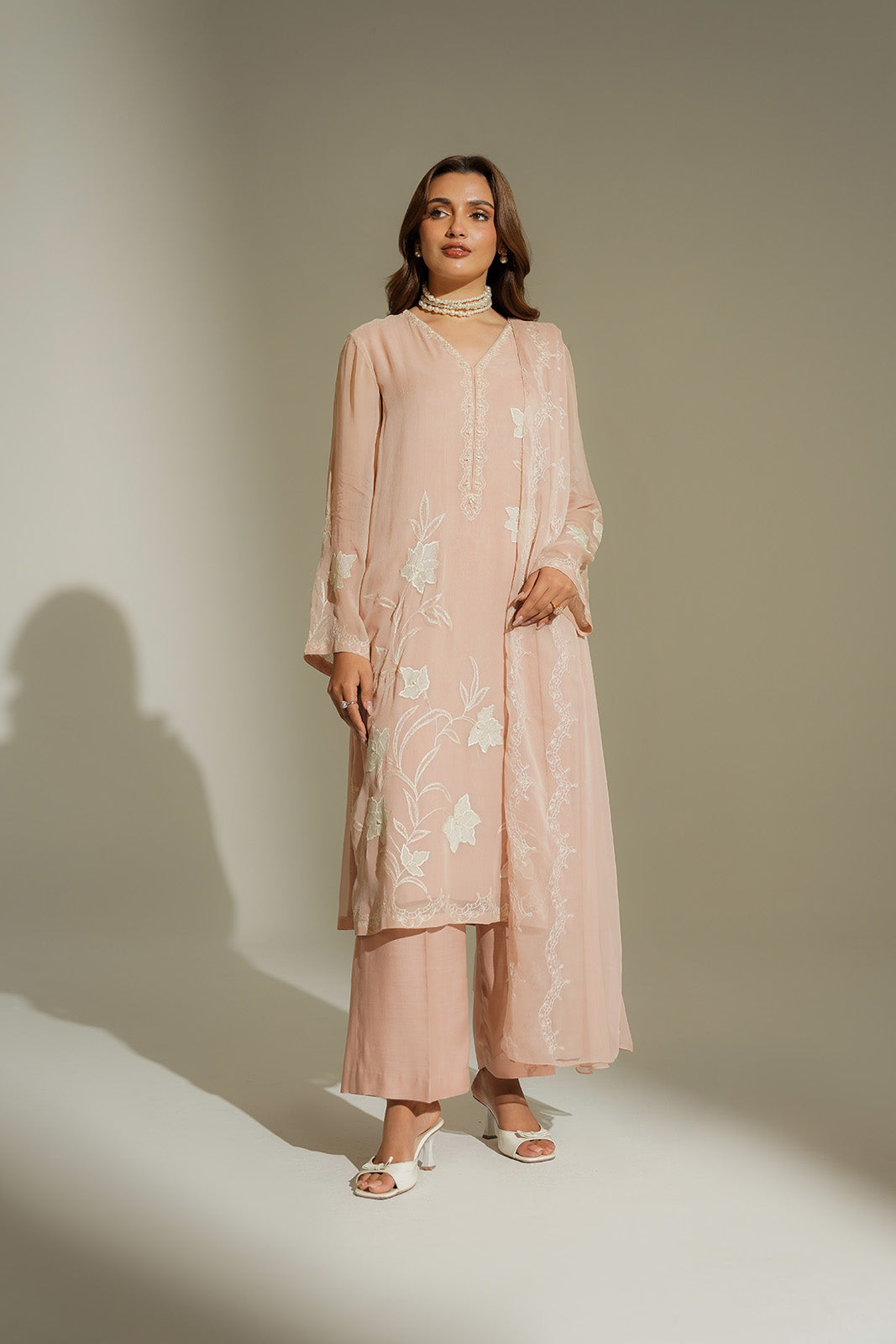 3 Piece Chiffon Embroidered Suit (FL0183)