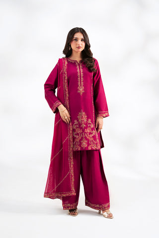 3 Piece Cotton Silk Embroidered Suit (FL0240)