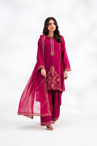 3 Piece Cotton Silk Embroidered Suit (FL0240)