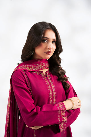 3 Piece Cotton Silk Embroidered Suit (FL0240)