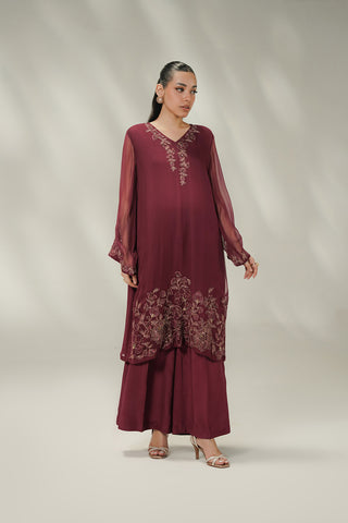 2 Piece Chiffon Embroidered Suit (FL0245)