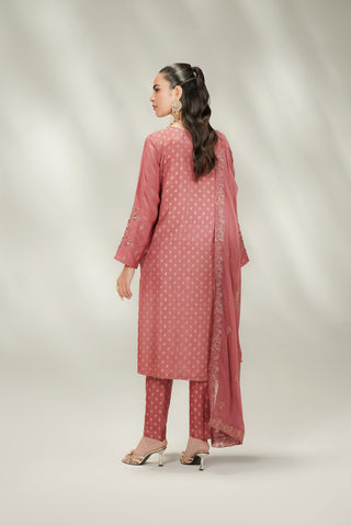 3 Piece Printed Korean Rawsilk Embroidered Suit (FL0246)