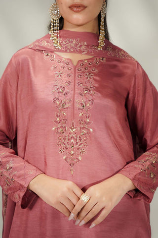 3 Piece Printed Korean Rawsilk Embroidered Suit (FL0246)
