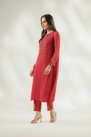 2 Piece Chiffon Embroidered Suit (FL0252)