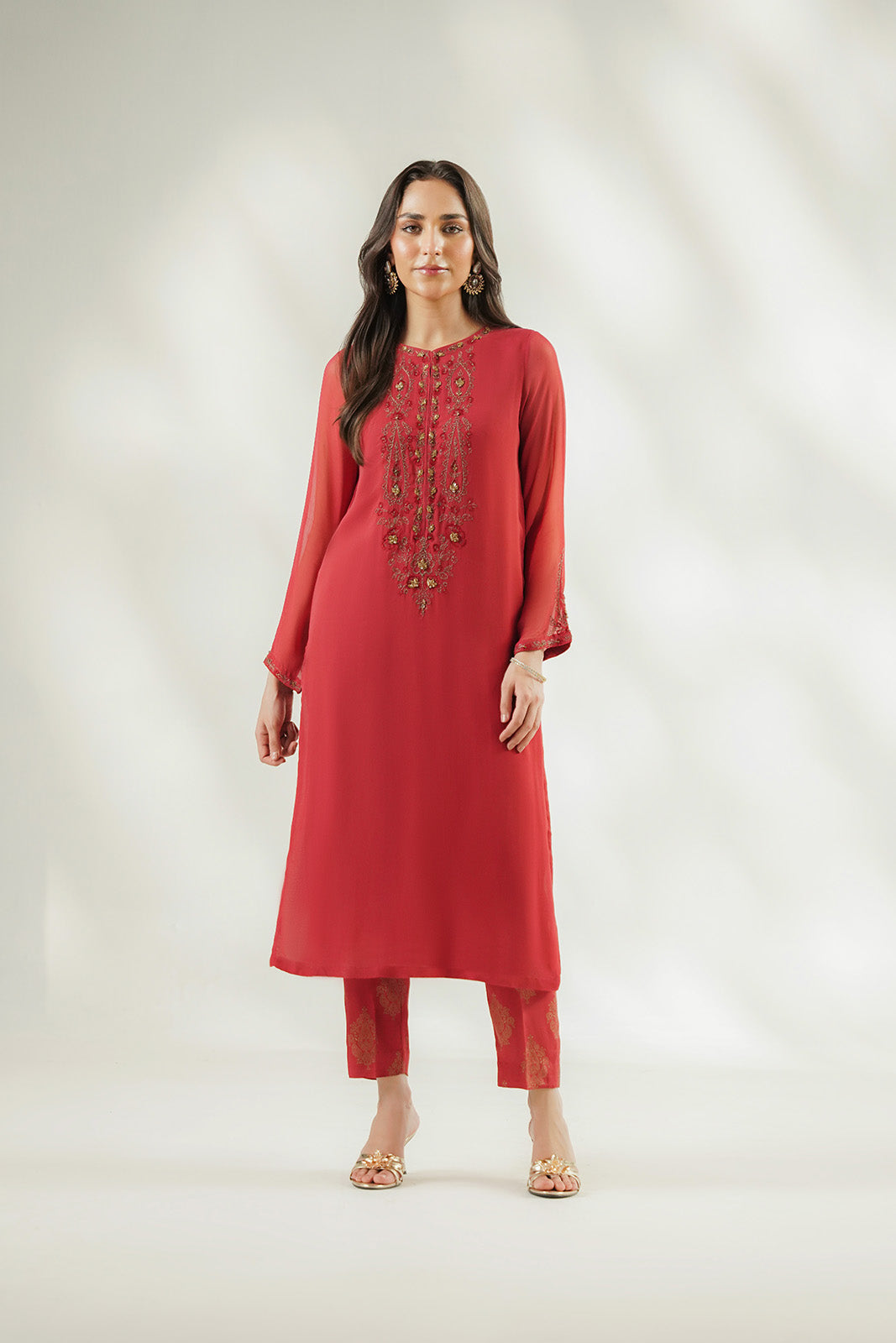 2 Piece Chiffon Embroidered Suit (FL0252)