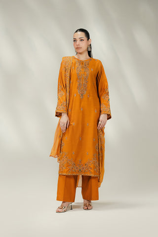 3 Piece Cotton Silk Embroidered Suit (FL0253)