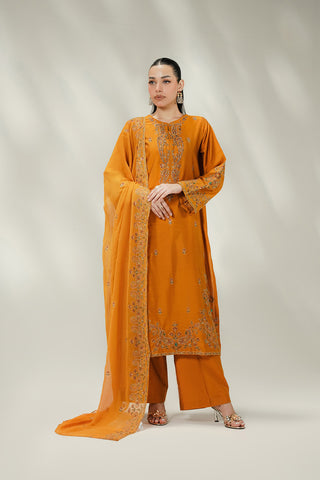 3 Piece Cotton Silk Embroidered Suit (FL0253)