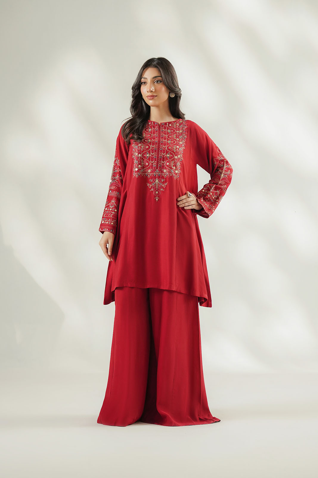 2 Piece Raw Silk Embroidered Suit (FL0254)