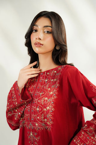2 Piece Raw Silk Embroidered Suit (FL0254)