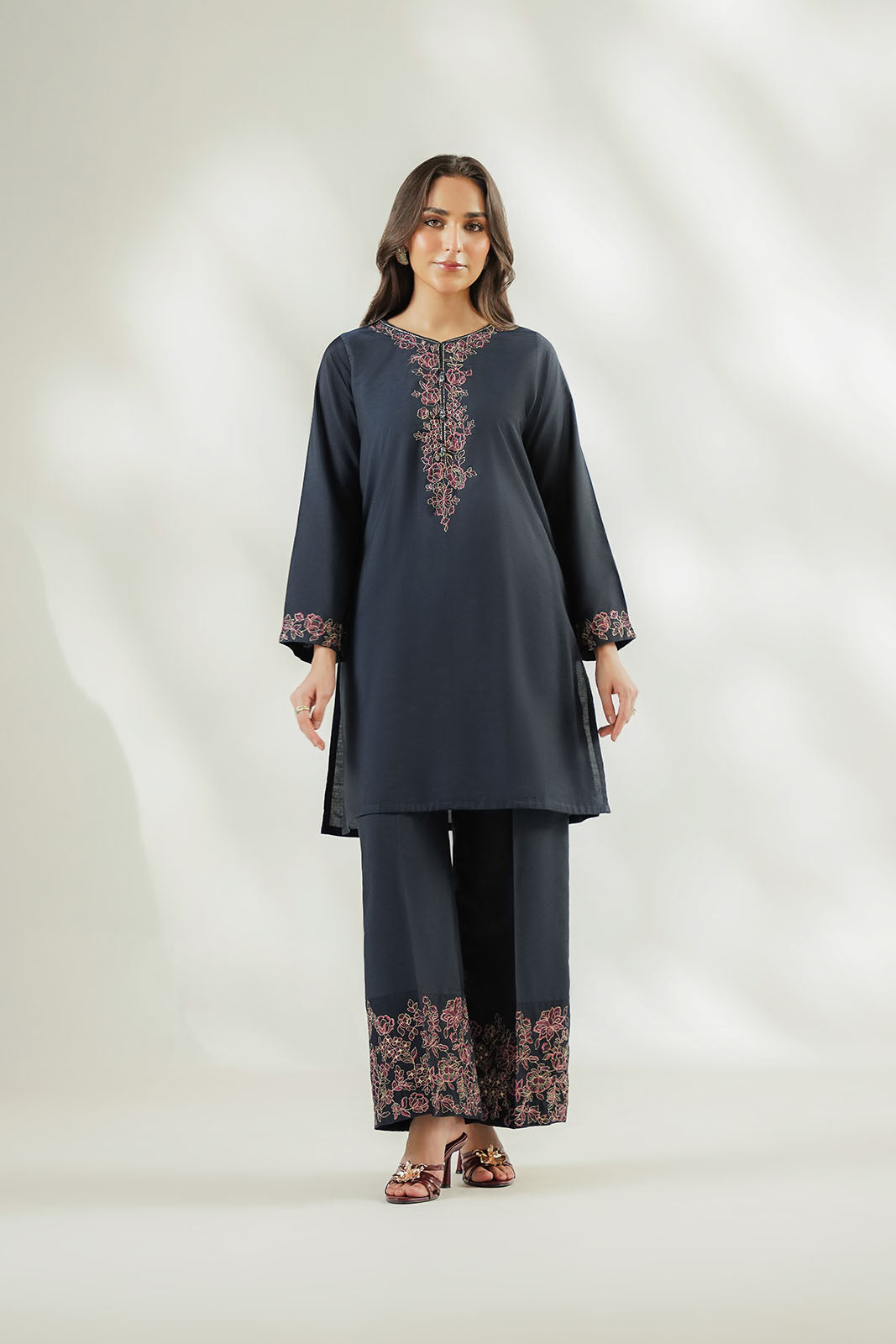 2 Piece Cotton Silk Embroidered Suit (FL0257)