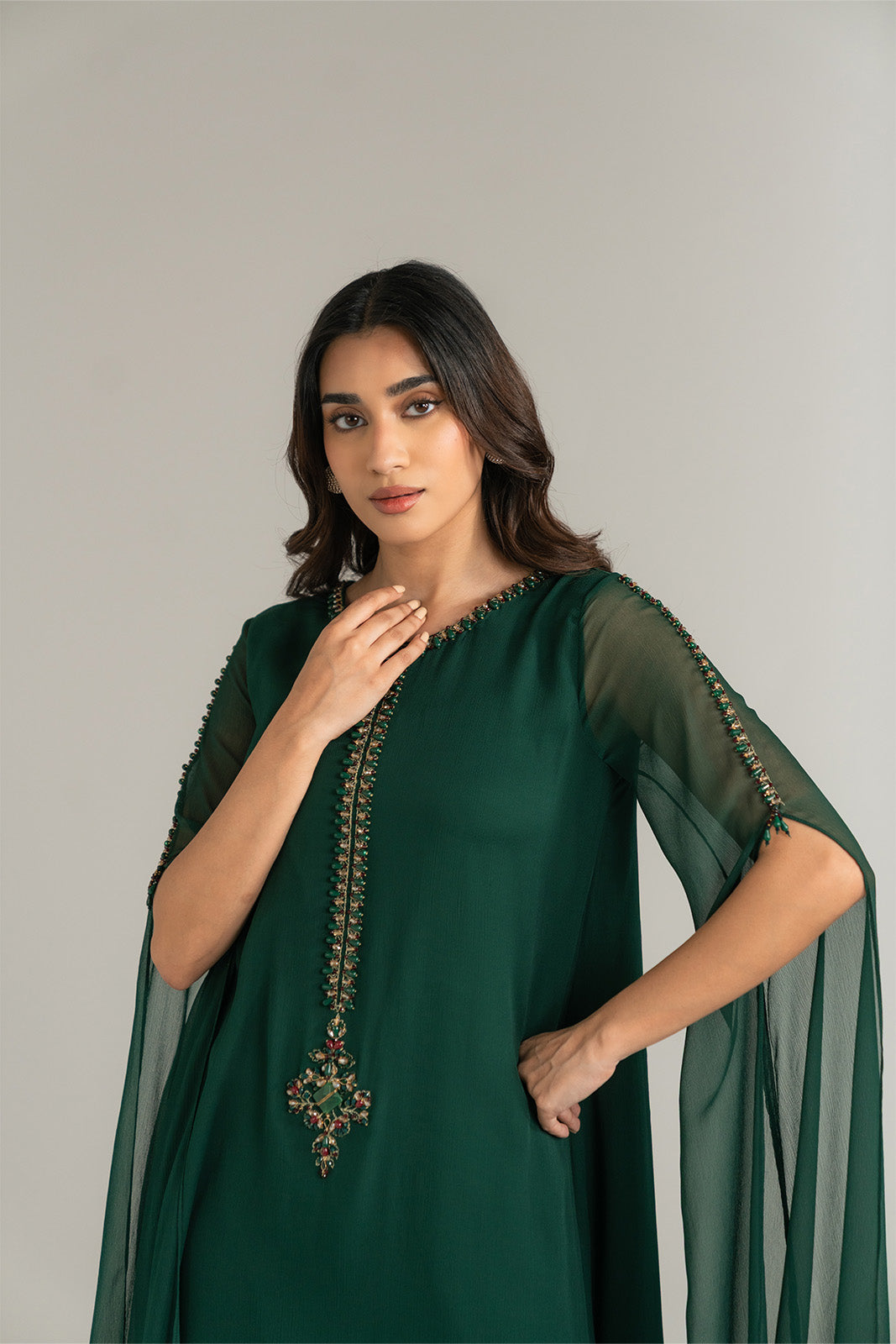 1 Piece Chiffon Embroidered Shirt (FS0037)