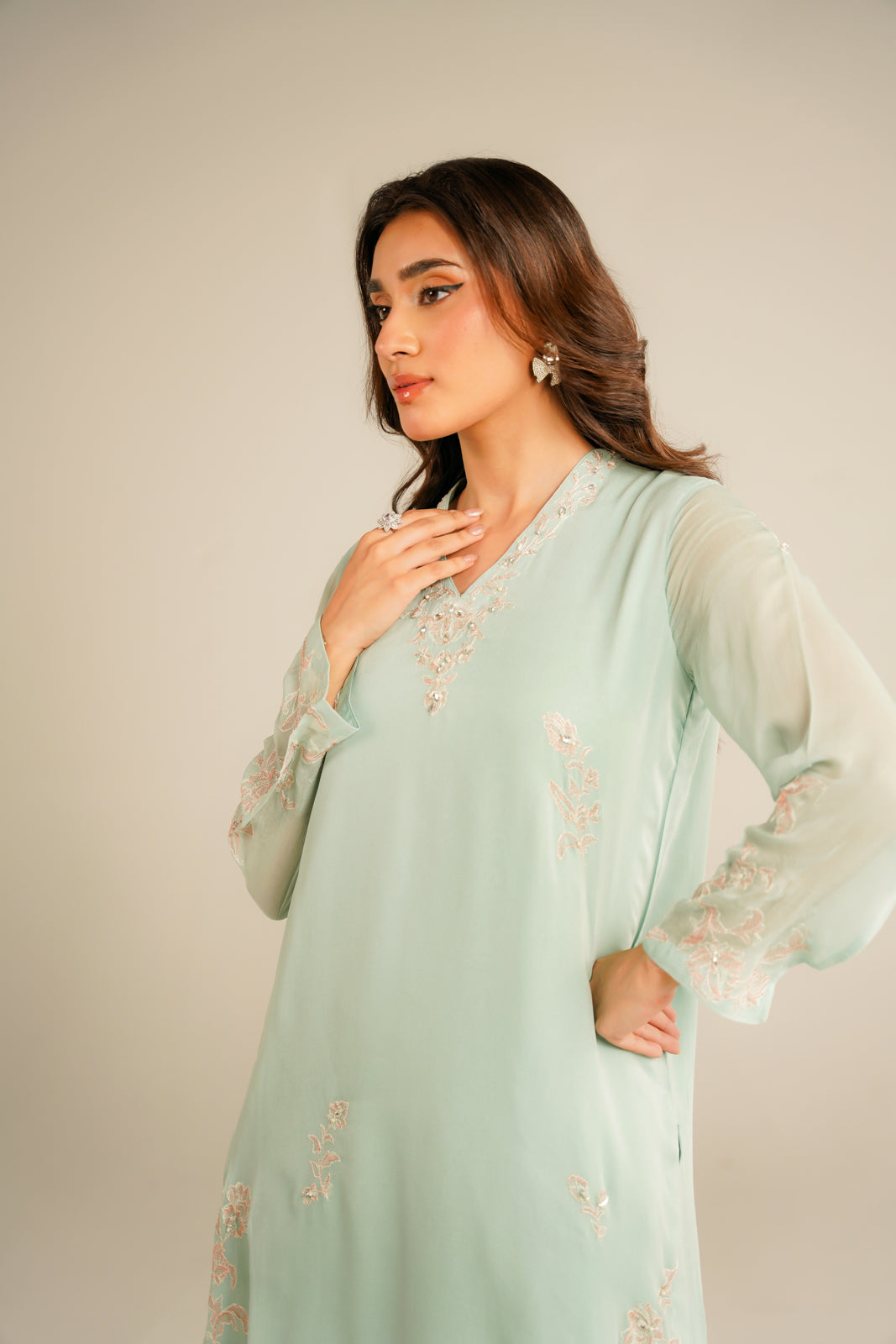 1 Piece Chiffon Embroidered Shirt (FS0044)