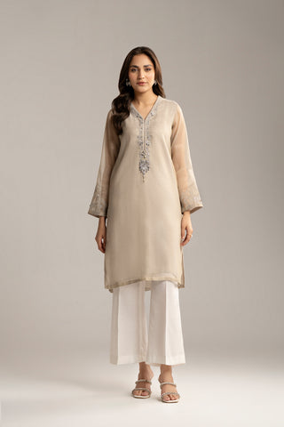 1 Piece Emboss Zari Net Embroidered Shirt (FS0047)