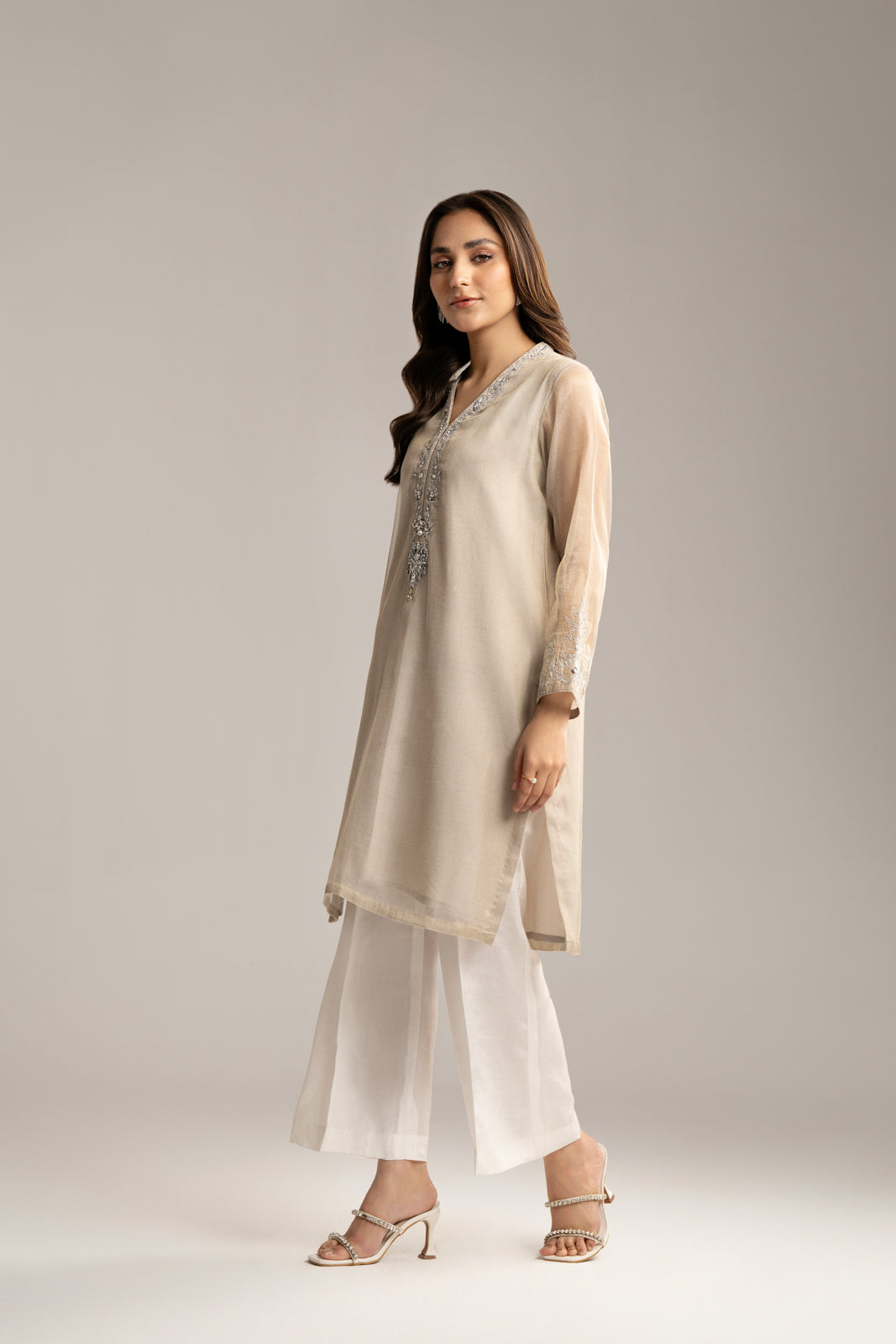 1 Piece Emboss Zari Net Embroidered Shirt (FS0047)
