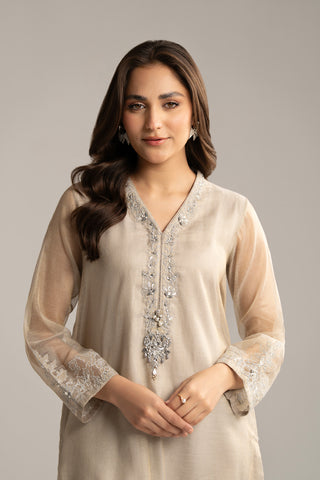 1 Piece Emboss Zari Net Embroidered Shirt (FS0047)