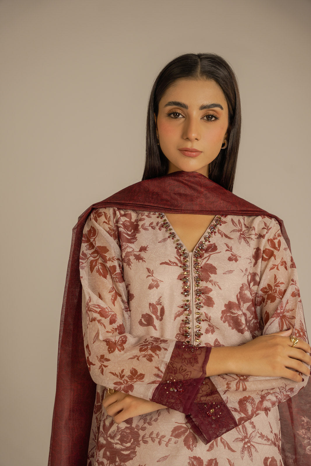 3 Piece Net Embroidered Suit (FS0060)