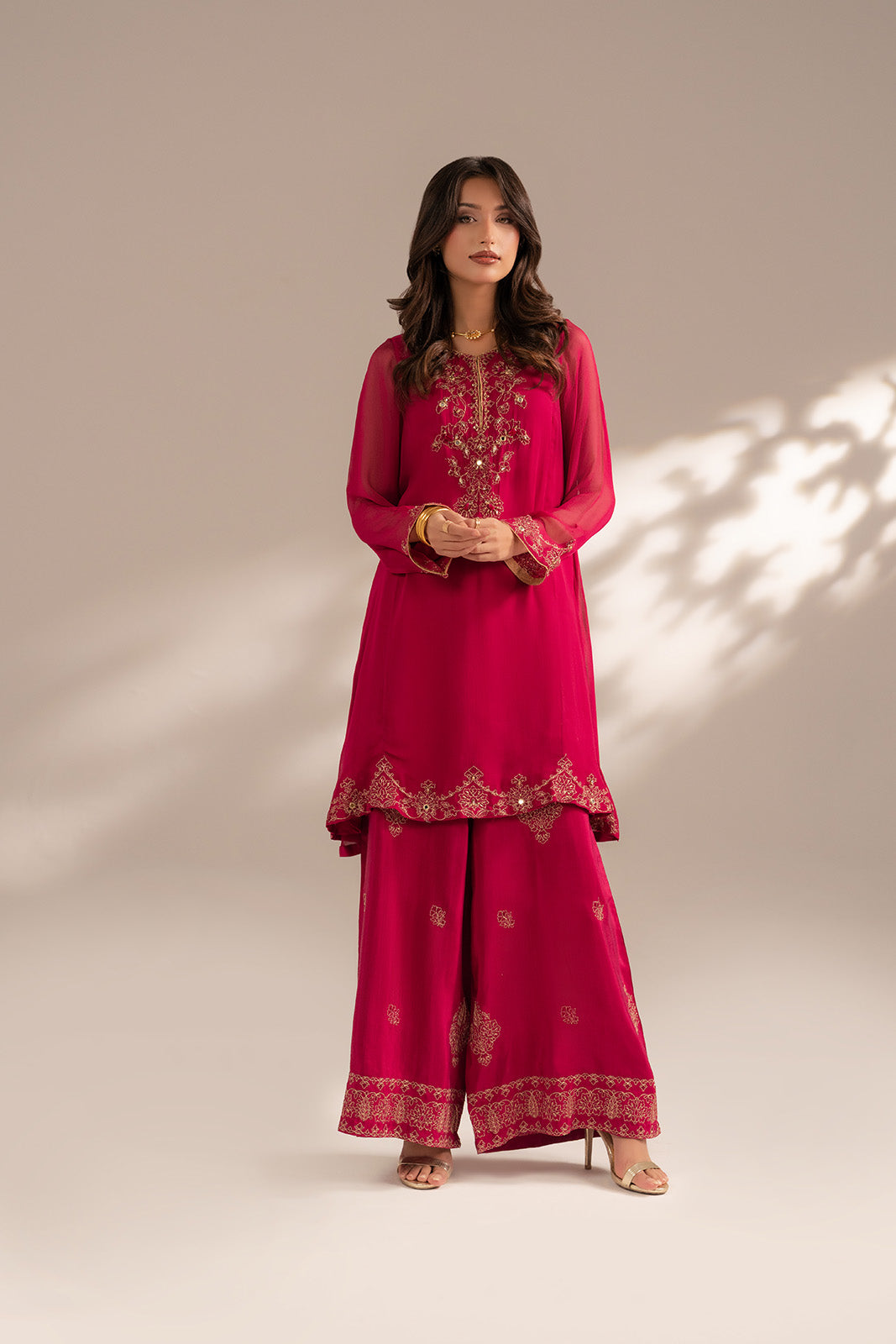 2 Piece Chiffon Embroidered Suit (FS0083)
