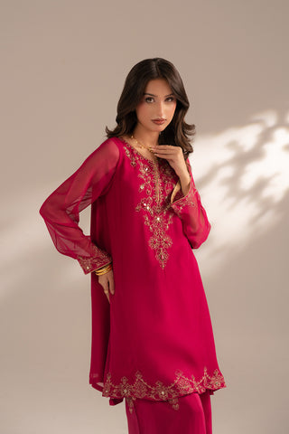 2 Piece Chiffon Embroidered Suit (FS0083)