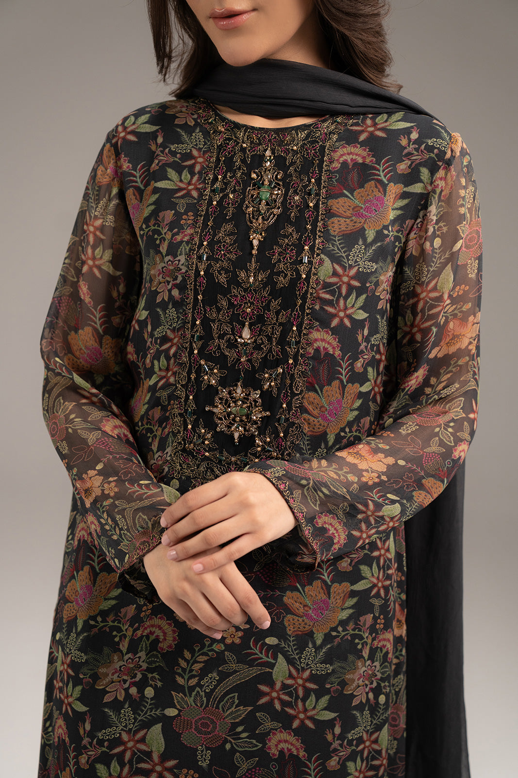 3 Piece Chiffon Printed Suit (FS0088)