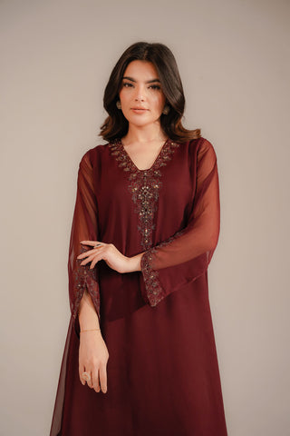 2 Piece Chiffon Embroidered Suit (FS0098)