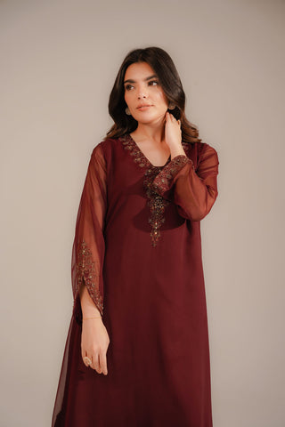 2 Piece Chiffon Embroidered Suit (FS0098)